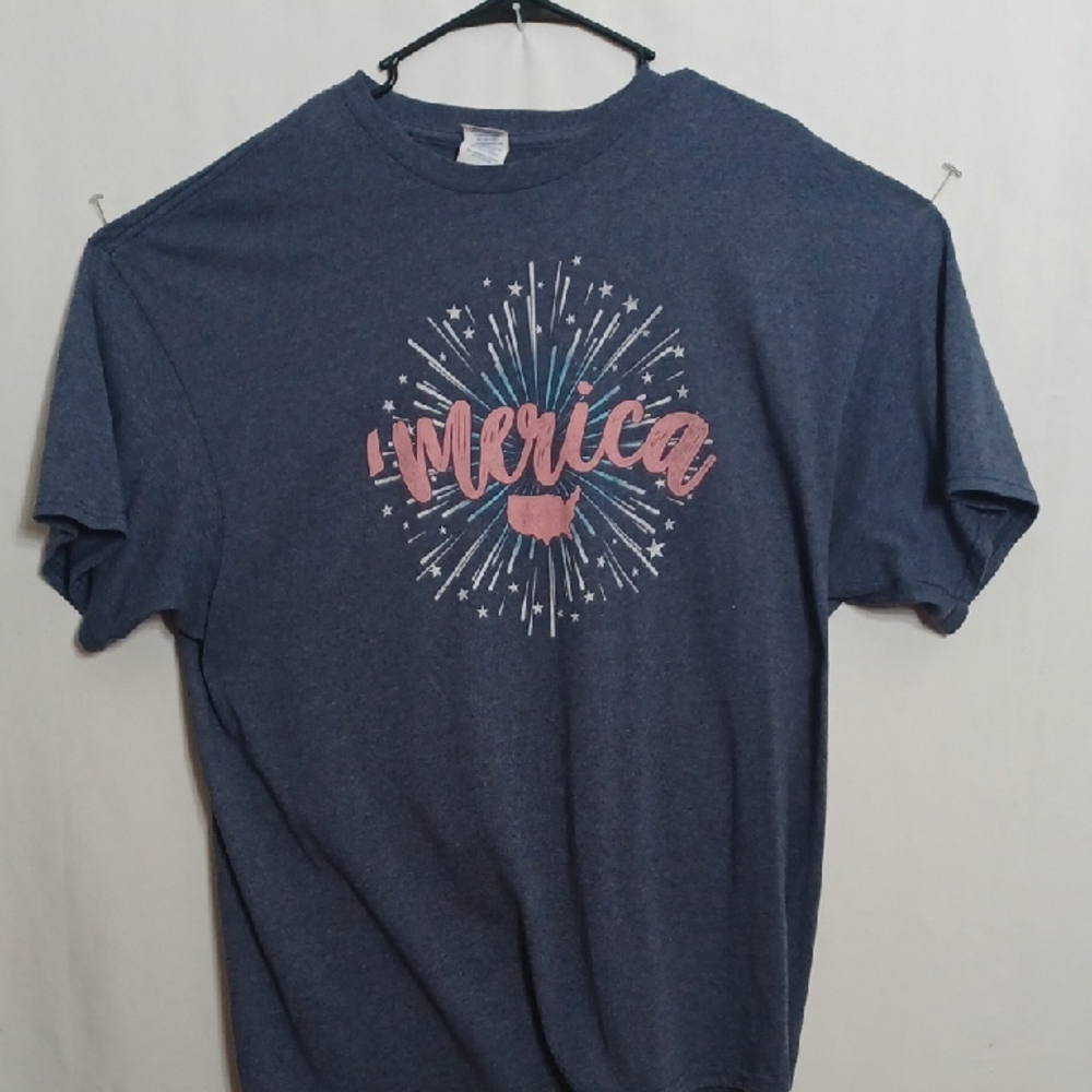 Blue Graphic T-Shirt with 'Merica Design